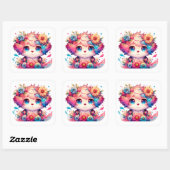Rainbow Anime Puppy Verjaardagstaart Vierkante Sticker (Vel)