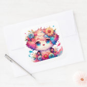 Rainbow Anime Puppy Verjaardagstaart Vierkante Sticker (Envelop)