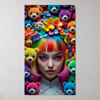 Rainbow Anime Woman Poster