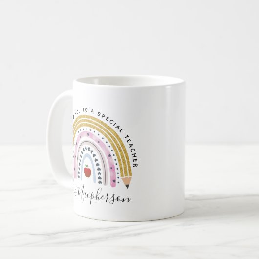 Rainbow Apple Monogram Docent Dank u Gift Koffiemok (Voorkant links)