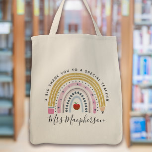 Rainbow Apple Pencil Teacher Dank u Gift Tote Bag