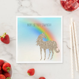 Rainbow Aqua Ombre Gold Glitter Unicorn Servet