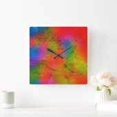 Rainbow Aquarel Abstracte Ombre Liquid Art Vierkante Klok (Huis)