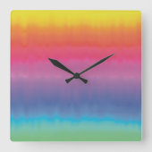 Rainbow Aquarel Abstracte Ombre Liquid Art Vierkante Klok (Voorkant)