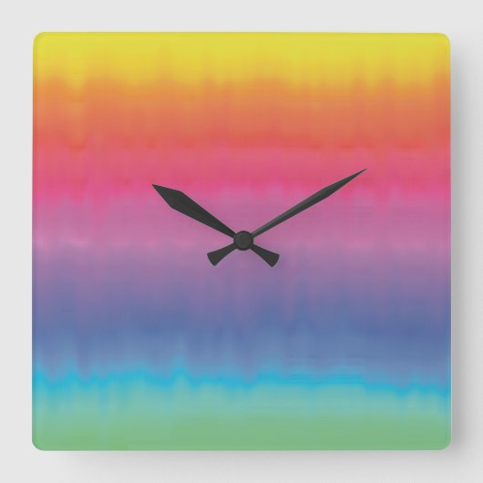 Rainbow Aquarel Abstracte Ombre Liquid Art Vierkante Klok (Voorkant)