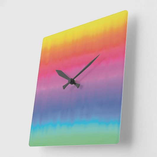 Rainbow Aquarel Abstracte Ombre Liquid Art Vierkante Klok (Hoek)