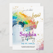 Rainbow Aquarel Gouden Verjaardag Uitnodiging (Voorkant / Achterkant)