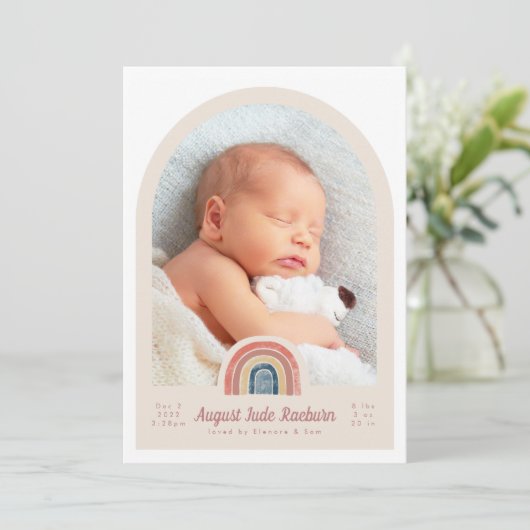 Rainbow Arch Foto geboorteaankondiging Kaart (Staand voorkant)