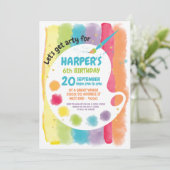 Rainbow Art Birthday Party Invitation Kaart (Staand voorkant)