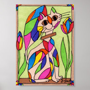 Rainbow Art Deco Cat Mini Modern Art Poster