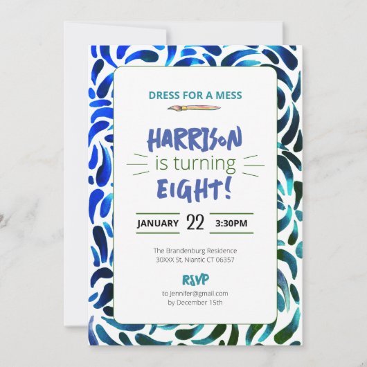 Rainbow Art Paint Birthday Party Boy Kaart (Voorkant)