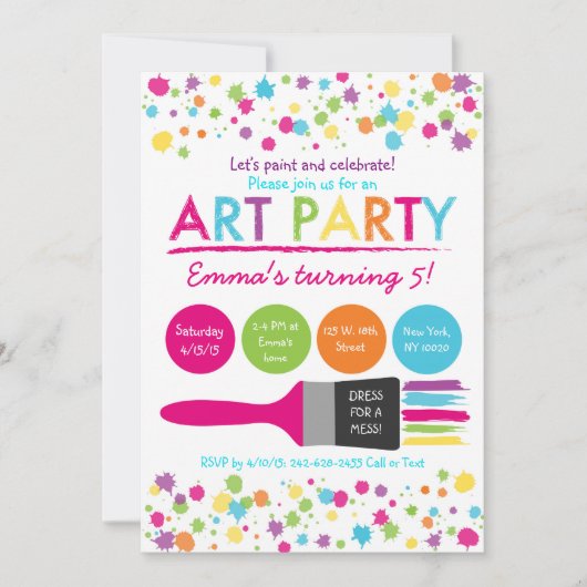 Rainbow Art Party Birthday Kaart (Voorkant)