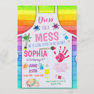 Rainbow Art Party Invitation Girl Birthday Kaart