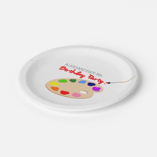 Rainbow Artiest Palet Schilderij Verjaardagsfeest Papieren Bordje (Gekanteld)