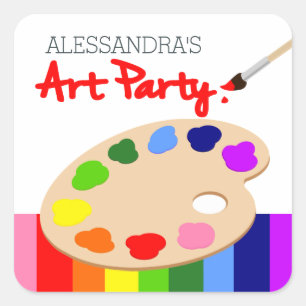 Rainbow Artist Palette schilder Birthday Party Vierkante Sticker