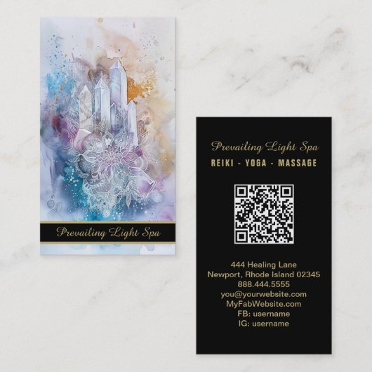 *~* Rainbow Artsy Drip Crystals AP90 Gold QR Visitekaartje (Voorkant / Achterkant)