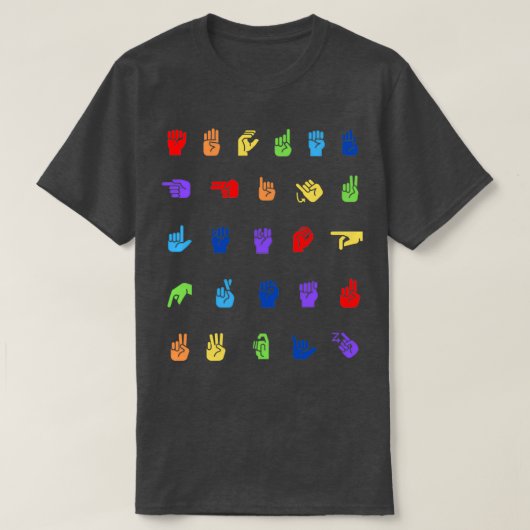 Rainbow ASL Alphabet Patroon T-shirt (Design voorkant)