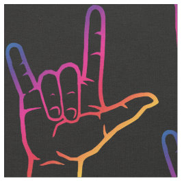 Rainbow ASL I Love You Patterned Fabric Stof