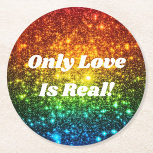 Rainbow Astral Glitter Alleen liefde is echt Ronde Kartonnen Onderzetter