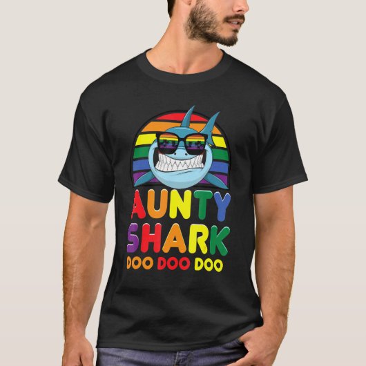Rainbow Aunty Shark Sunglass Auntie Moederdag P T-shirt (Voorkant)