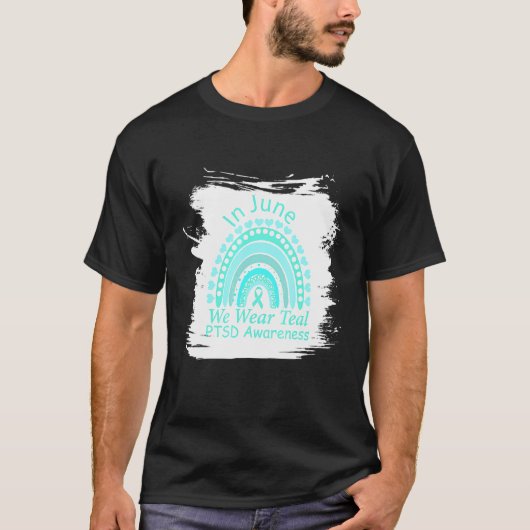 Rainbow Awareness in June Draag we Blauwgroen Ptsd T-shirt (Voorkant)