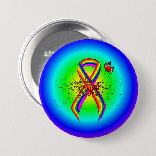 Rainbow Awareness Lint met Vlinder Ronde Button 7,6 Cm (Voorkant /achterkant)