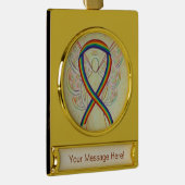 Rainbow Awareness Ribbon Angel Art Custom Ornament Verguld Banner Ornament (Rechts)
