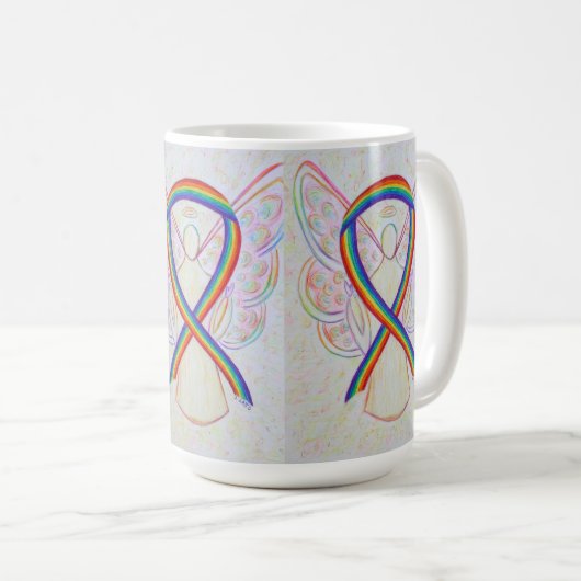 Rainbow Awareness Ribbon Angel Art Mok (Voorkant rechts)