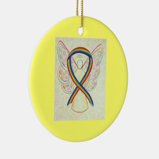 Rainbow Awareness Ribbon Angel Custom Art Ornament (Rechts)