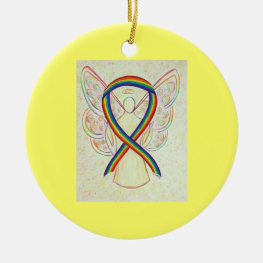 Rainbow Awareness Ribbon Angel Custom Art Ornament (Voorkant)