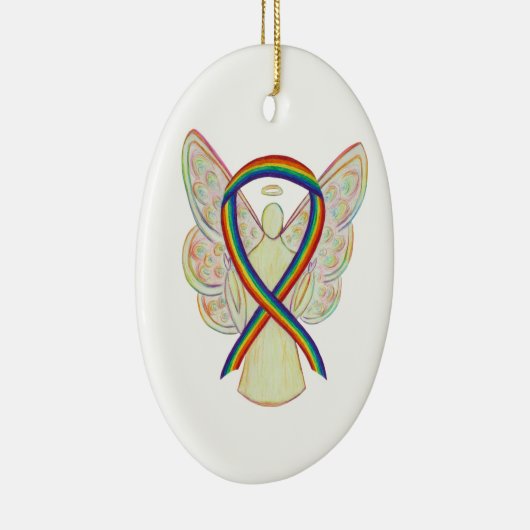 Rainbow Awareness Ribbon Angel Custom Art Ornament (Rechts)