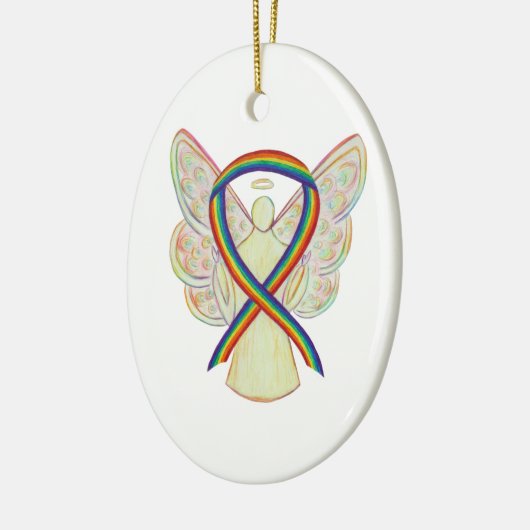 Rainbow Awareness Ribbon Angel Custom Art Ornament (Links)