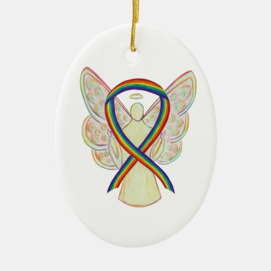 Rainbow Awareness Ribbon Angel Custom Art Ornament (Voorkant)