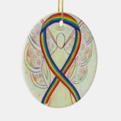 Rainbow Awareness Ribbon Angel Custom Art Ornament (Rechts)