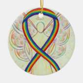 Rainbow Awareness Ribbon Angel Custom Art Ornament (Voorkant)