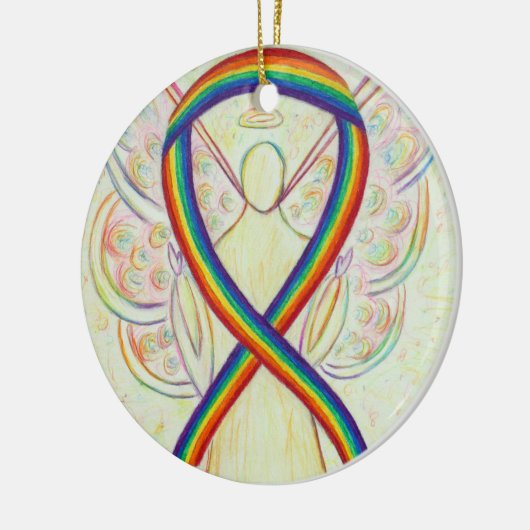 Rainbow Awareness Ribbon Angel Custom Art Ornament (Links)