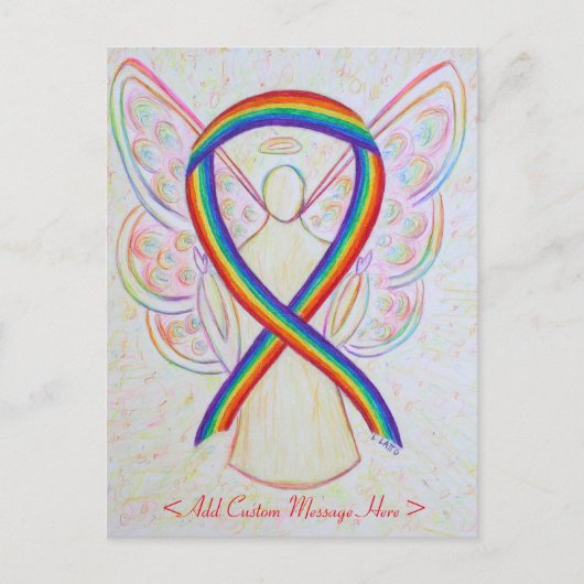 Rainbow Awareness Ribbon Angel Custom Briefkaart (Voorkant)