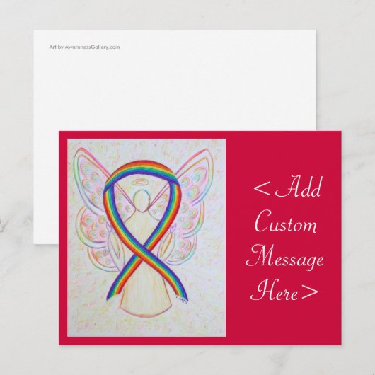 Rainbow Awareness Ribbon Angel Custom Briefkaart (Voorkant / Achterkant)