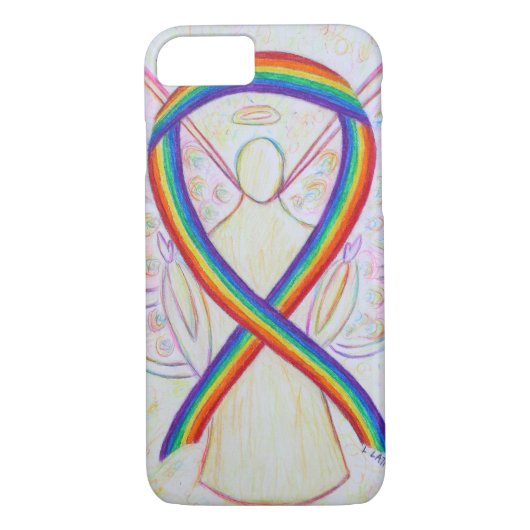 Rainbow Awareness Ribbon Angel Custom iPhone7 Hoes (Achterkant)
