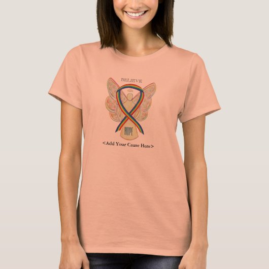 Rainbow Awareness Ribbon Angel Custom Want Shirten T-shirt (Voorkant)