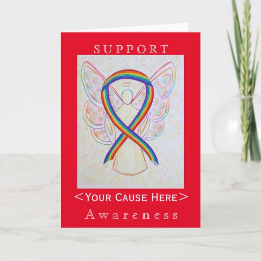 Rainbow Awareness Ribbon Angel Gepersonaliseerd Ca Kaart (Voorkant)