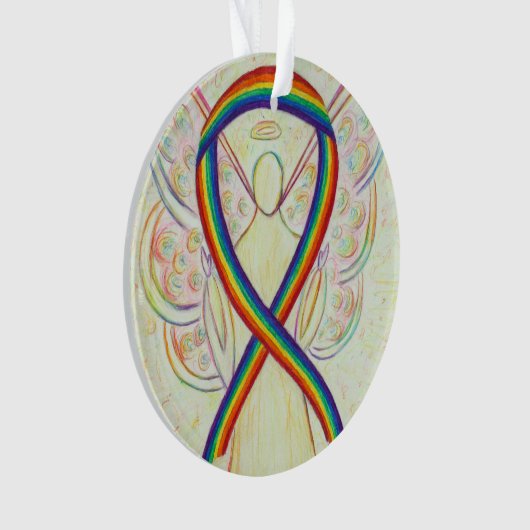 Rainbow Awareness Ribbon Angel Gepersonaliseerd Or Ornament (voorkant)