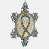 Rainbow Awareness Ribbon Angel Gepersonaliseerd Or Tin Sneeuwvlok Ornament (Links)