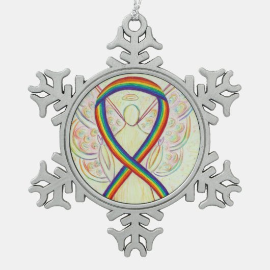 Rainbow Awareness Ribbon Angel Gepersonaliseerd Or Tin Sneeuwvlok Ornament (Voorkant)