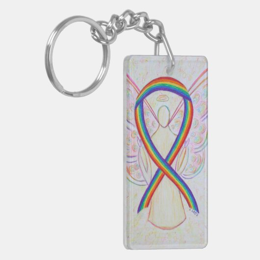 Rainbow Awareness Ribbon Angel Key chain Sleutelhanger (Voorkant Links)