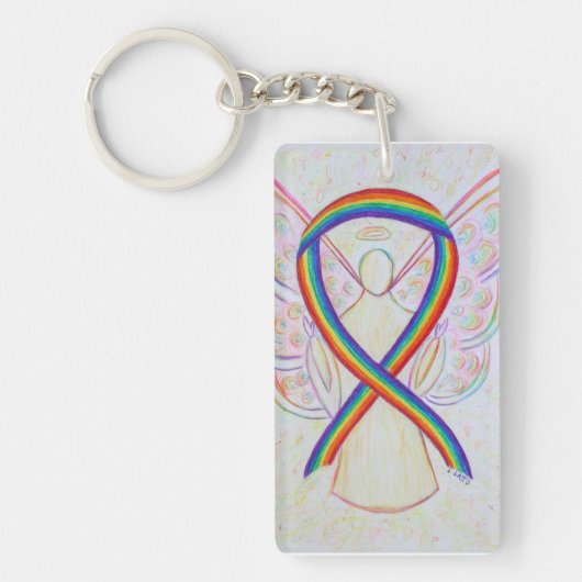 Rainbow Awareness Ribbon Angel Key chain Sleutelhanger (Voorkant)