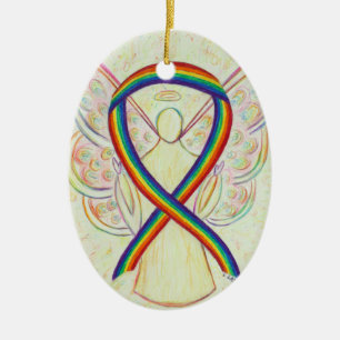 Rainbow Awareness Ribbon Angel Pendant Ornament