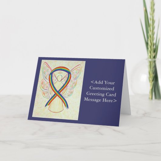 Rainbow Awareness Ribbon Angel Persoonlijke Kaarte Kaart (Voorkant)