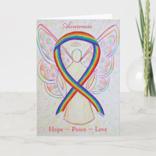 Rainbow Awareness Ribbon Angel Wenskaart Feestdagen Kaart (Voorkant)