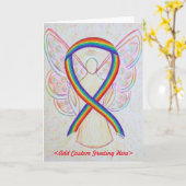 Rainbow Awareness Ribbon Angel Wenskaart Kaart (Gele Bloem)